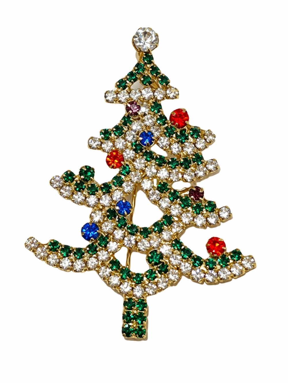Vintage Grandmacore Rhinestone Christmas Tree Brooch